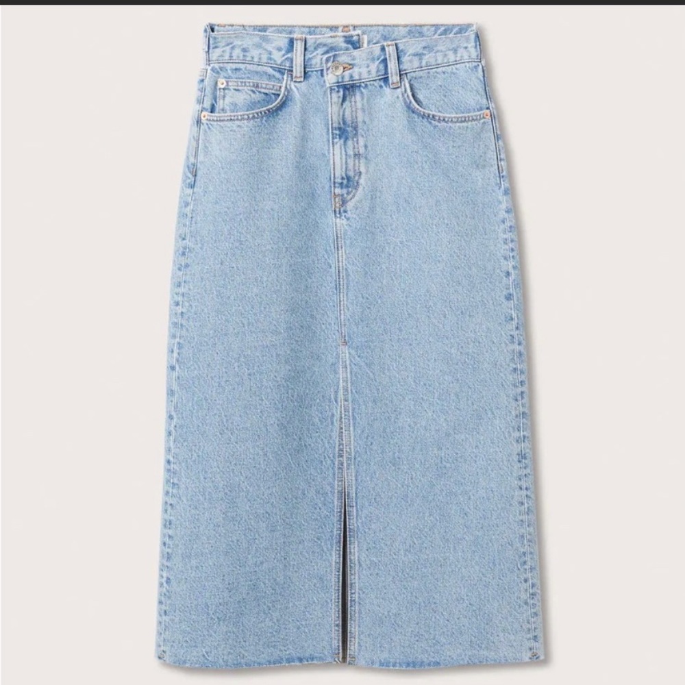 Mango Denim Midi Cotton Slit Skirt Asymmetric Waist